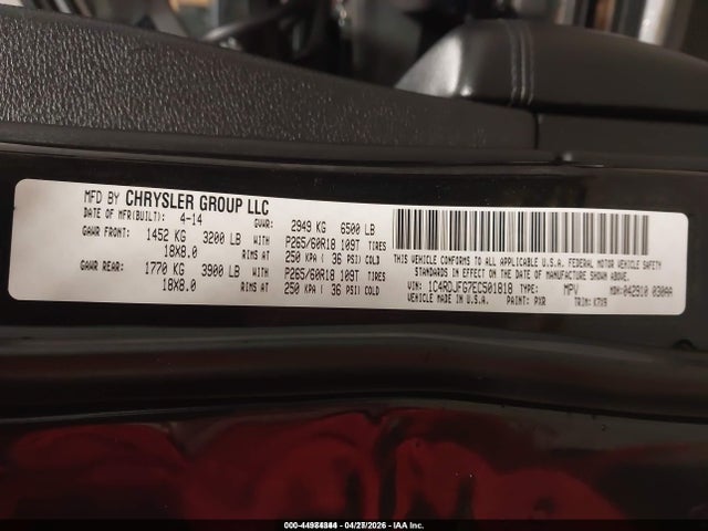 44984344 :رقم المزاد ، 1C4RDJFG7EC501818 vin ، 2014 Dodge Durango Special Service مزاد بيع
