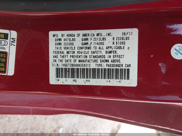 Продаж на аукціоні авто 2017 Honda Accord Ex-l V6, vin: 1HGCT2B8XHA006012, номер лоту: 44984349