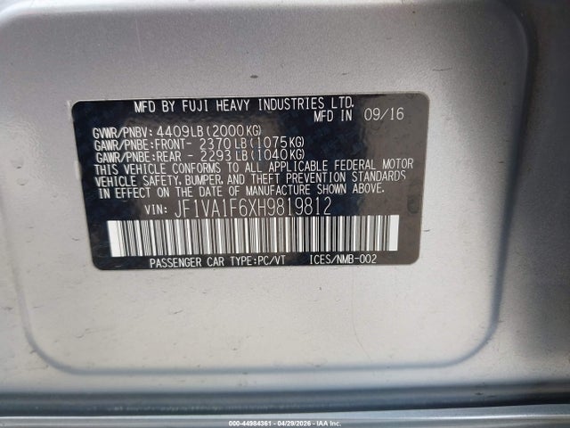 JF1VA1F6XH9819812 Subaru Wrx Premium