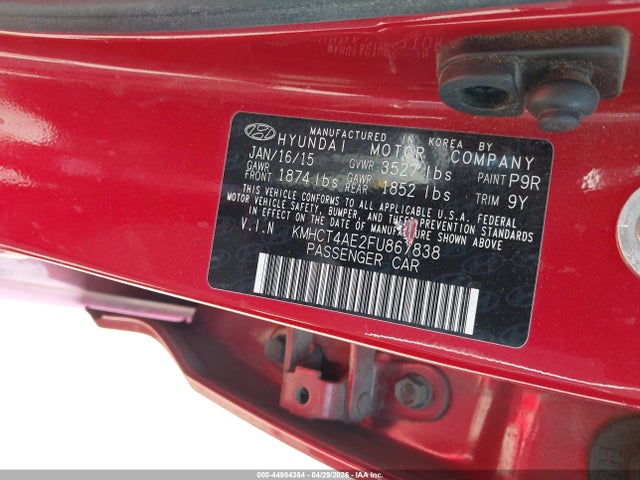 44984364 :رقم المزاد ، KMHCT4AE2FU867838 vin ، 2015 Hyundai Accent Gls مزاد بيع
