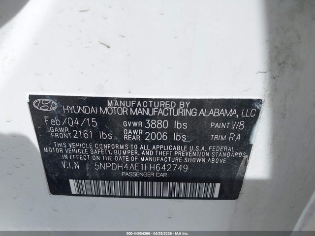 2015 Hyundai Elantra Se მანქანა იყიდება აუქციონზე, vin: 5NPDH4AE1FH642749, აუქციონის ნომერი: 44984366