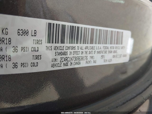 Aukcja sprzedaży 2019 Chrysler Pacifica Hybrid Limited, vin: 2C4RC1N73KR630176, numer aukcji: 44984370