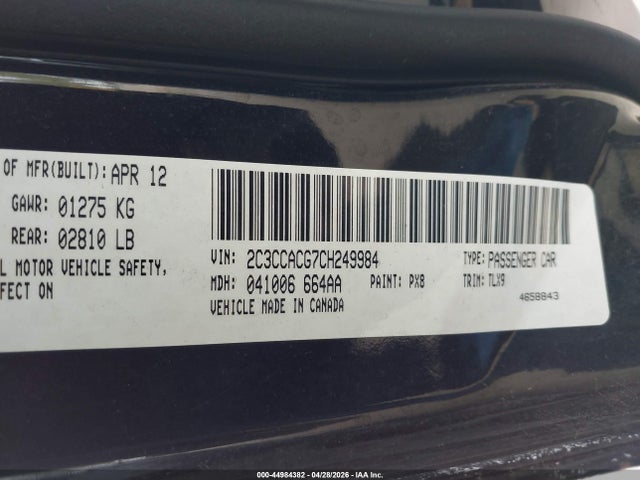 2012 Chrysler 300 Limited მანქანა იყიდება აუქციონზე, vin: 2C3CCACG7CH249984, აუქციონის ნომერი: 44984382