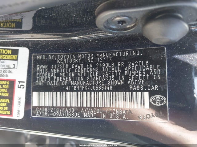 4T1B11HK7JU565448 Toyota CAMRY LE