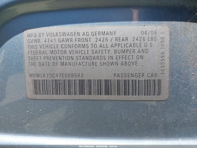 44984394 :رقم المزاد ، WVWLK73C47E008542 vin ، 2007 Volkswagen Passat 2.0t مزاد بيع