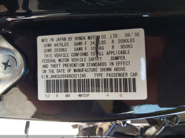 2009 Acura Tsx მანქანა იყიდება აუქციონზე, vin: JH4CU26689C021245, აუქციონის ნომერი: 44984419