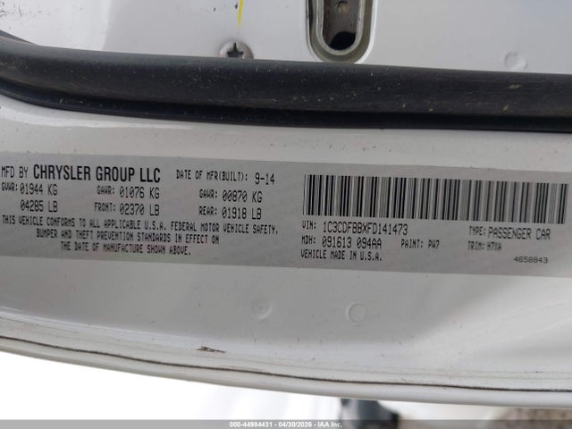 2015 Dodge Dart Sxt მანქანა იყიდება აუქციონზე, vin: 1C3CDFBBXFD141473, აუქციონის ნომერი: 44984431
