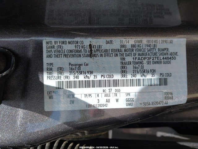 Ford FOCUS SE 2014 1FADP3F27EL448450 Image 9