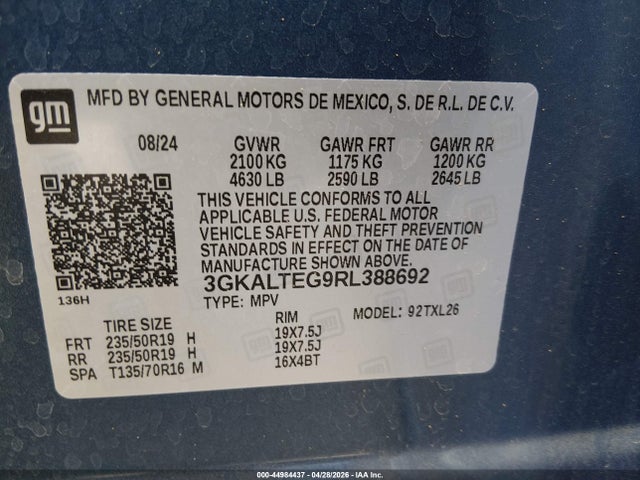 44984437 :رقم المزاد ، 3GKALTEG9RL388692 vin ، 2024 Gmc Terrain Awd Sle مزاد بيع