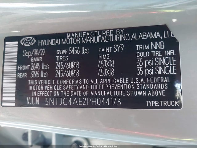 5NTJC4AE2PH044173 Hyundai Santa Cruz Sel