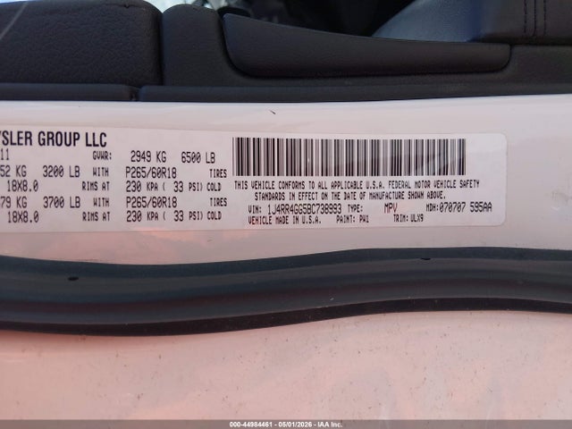 Aukcja sprzedaży 2011 Jeep Grand Cherokee Laredo, vin: 1J4RR4GG5BC738993, numer aukcji: 44984461