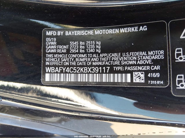 2019 Bmw M850i Xdrive მანქანა იყიდება აუქციონზე, vin: WBAFY4C52KBX39117, აუქციონის ნომერი: 44984466