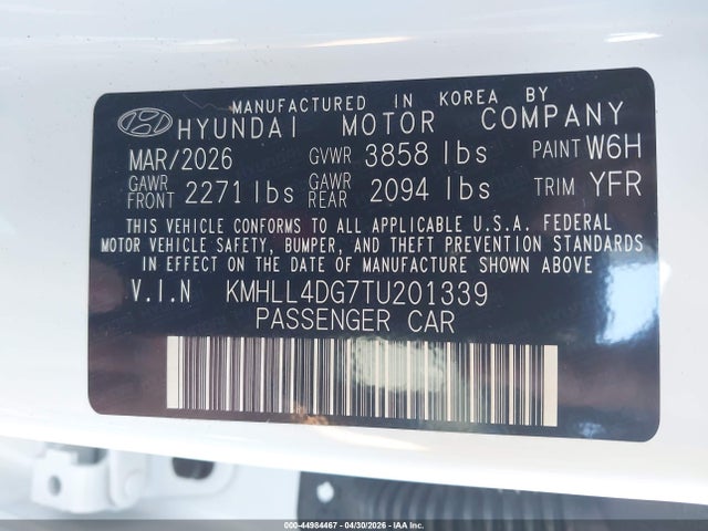 2026 Hyundai Elantra Se მანქანა იყიდება აუქციონზე, vin: KMHLL4DG7TU201339, აუქციონის ნომერი: 44984467