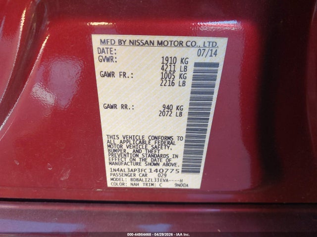 Nissan Altima 2.5 Sv 2015 1N4AL3AP3FC140775 Image 9