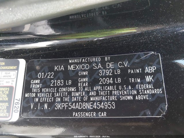Продаж на аукціоні авто 2022 Kia Forte Gt-line, vin: 3KPF54AD8NE454953, номер лоту: 44984474