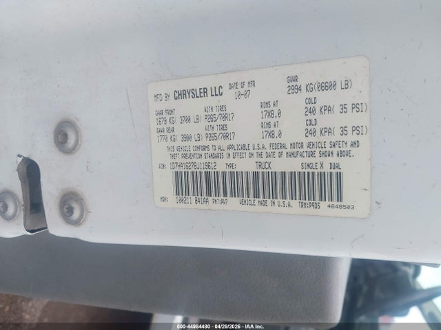 2008 Dodge Ram 1500 Slt მანქანა იყიდება აუქციონზე, vin: 1D7HA16278J119612, აუქციონის ნომერი: 44984480