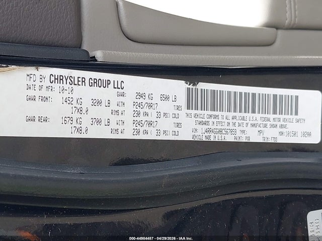 44984487 :رقم المزاد ، 1J4RR4GG0BC567859 vin ، 2011 Jeep Grand Cherokee Laredo مزاد بيع