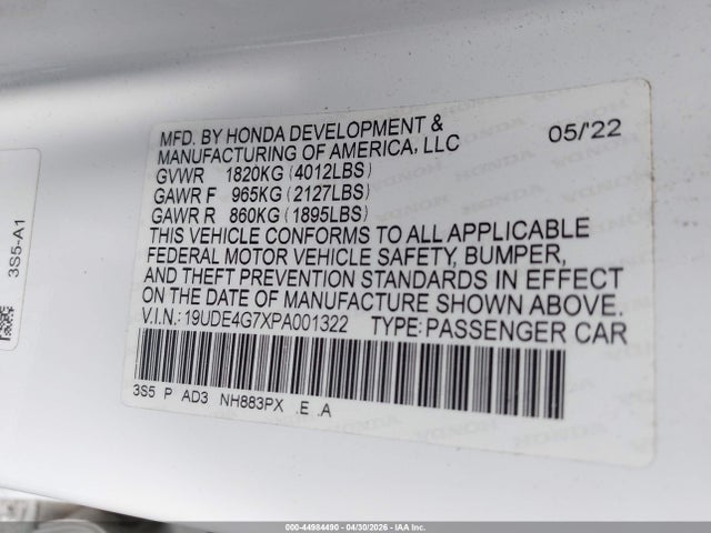 Продаж на аукціоні авто 2023 Acura Integra A-spec Technology, vin: 19UDE4G7XPA001322, номер лоту: 44984490
