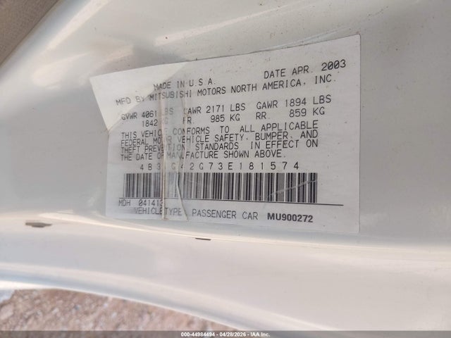 Продаж на аукціоні авто 2003 Dodge Stratus Se, vin: 4B3AG42G73E181574, номер лоту: 44984494