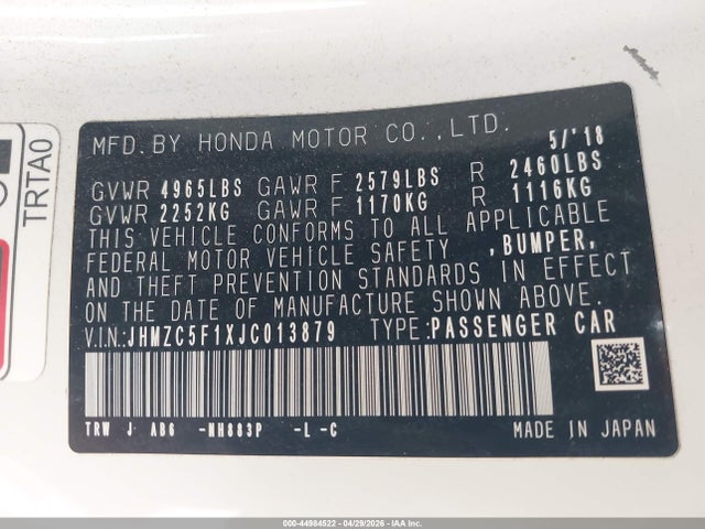 JHMZC5F1XJC013879 Honda CLARITY PLUG-IN HYBRID