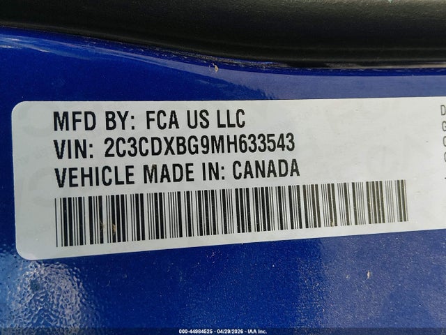 44984525 :رقم المزاد ، 2C3CDXBG9MH633543 vin ، 2021 Dodge Charger Sxt Rwd مزاد بيع