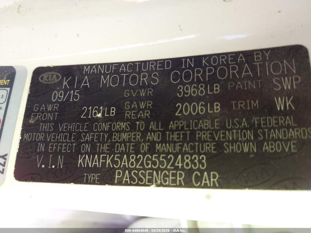 KNAFK5A82G5524833 KIA FORTE LX