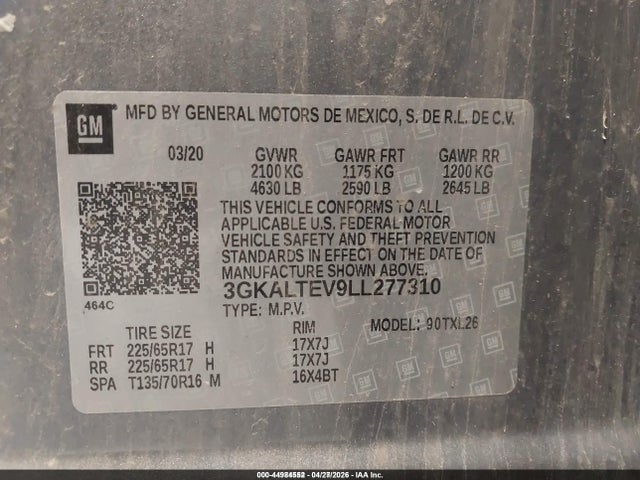 Aukcja sprzedaży 2020 Gmc Terrain Awd Sle, vin: 3GKALTEV9LL277310, numer aukcji: 44984552