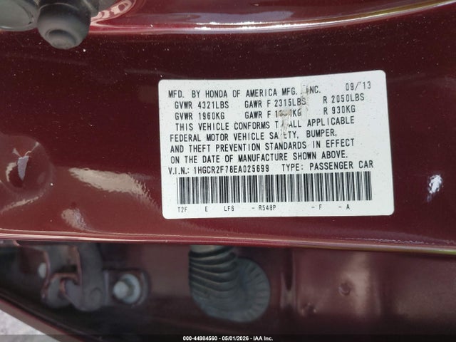 44984560 :رقم المزاد ، 1HGCR2F78EA025699 vin ، 2014 Honda Accord Ex مزاد بيع