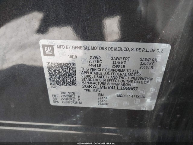 Продаж на аукціоні авто 2020 Gmc Terrain Fwd Sle, vin: 3GKALMEV4LL198567, номер лоту: 44984565