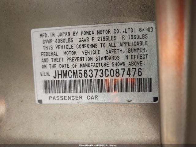 Продаж на аукціоні авто 2003 Honda Accord 2.4 Lx, vin: JHMCM56373C087476, номер лоту: 44984566