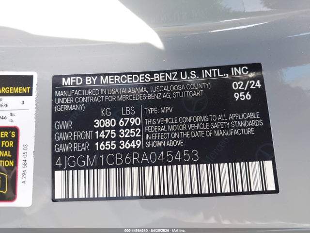 Продажа на аукционе авто 2024 Mercedes-benz Eqe 350 Suv 4matic, vin: 4JGGM1CB6RA045453, номер лота: 44984590