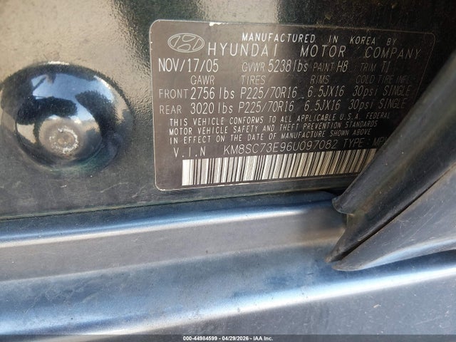 Продажа на аукционе авто 2006 Hyundai Santa Fe Gls/limited, vin: KM8SC73E96U097082, номер лота: 44984599