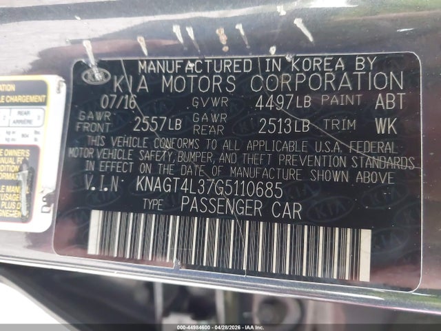 Продаж на аукціоні авто 2016 Kia Optima Lx, vin: KNAGT4L37G5110685, номер лоту: 44984600