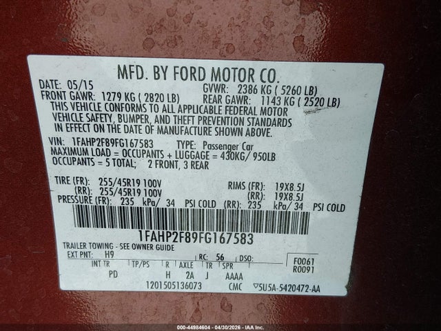 1FAHP2F89FG167583 Ford Taurus Limited
