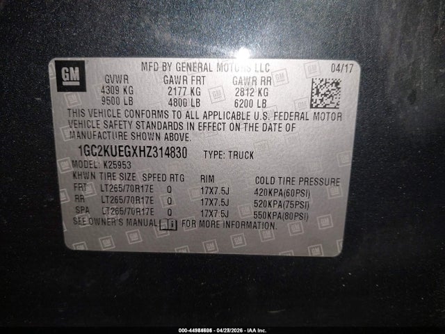 1GC2KUEGXHZ314830 Chevrolet Silverado 2500hd Wt