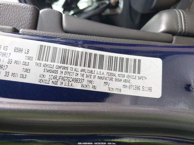 44984609 :رقم المزاد ، 1C4RJFAG7GC498337 vin ، 2016 Jeep Grand Cherokee Laredo مزاد بيع