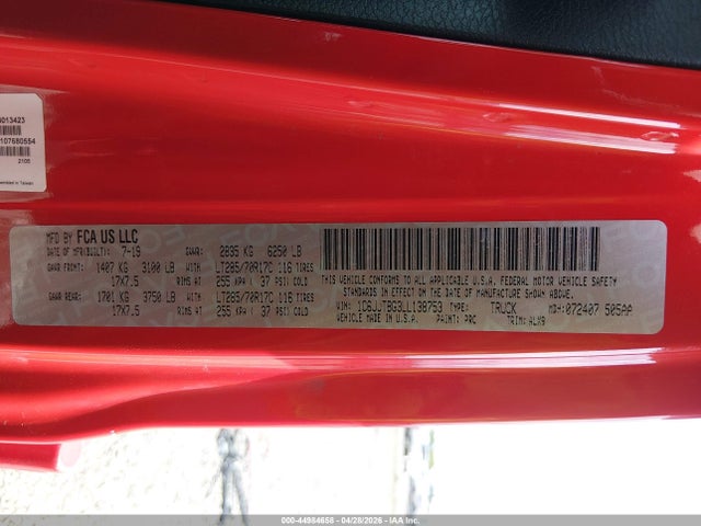 Продаж на аукціоні авто 2020 Jeep Gladiator Rubicon 4x4, vin: 1C6JJTBG3LL138753, номер лоту: 44984658