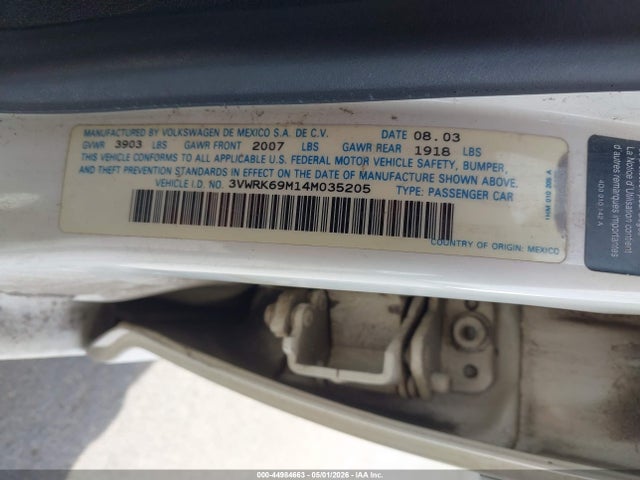 Продажа на аукционе авто 2004 Volkswagen Jetta Gl, vin: 3VWRK69M14M035205, номер лота: 44984663