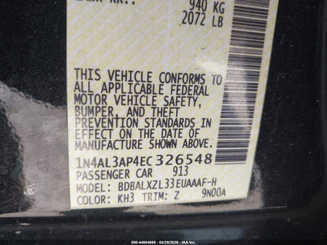 Aukcja sprzedaży 2014 Nissan Altima 2.5 Sl, vin: 1N4AL3AP4EC326548, numer aukcji: 44984668
