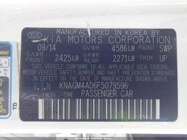 Aukcja sprzedaży 2015 Kia Optima Hybrid, vin: KNAGM4AD6F5079596, numer aukcji: 44984679