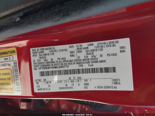 Ford RANGER XL 2021 1FTER4FH5MLD05773 Image 9