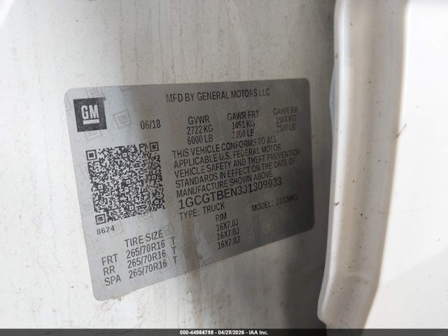 1GCGTBEN3J1309933 Chevrolet Colorado Wt