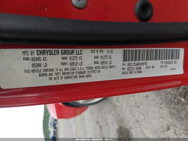 Продажа на аукционе авто 2010 Dodge Challenger Srt8, vin: 2B3CJ7DW0AH200750, номер лота: 44984734