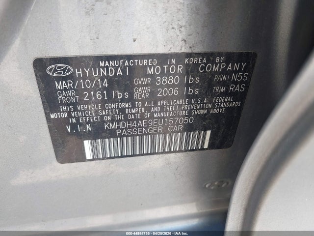44984755 :رقم المزاد ، KMHDH4AE9EU157050 vin ، 2014 Hyundai Elantra Se مزاد بيع