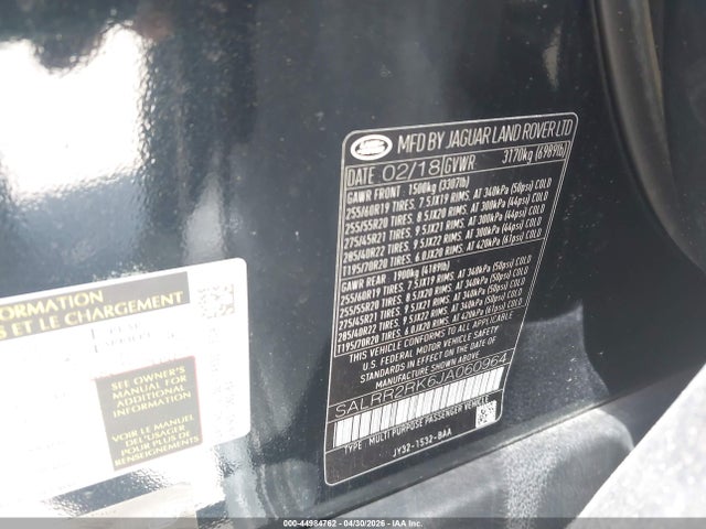 SALRR2RK6JA060964 Land Rover Discovery Hse