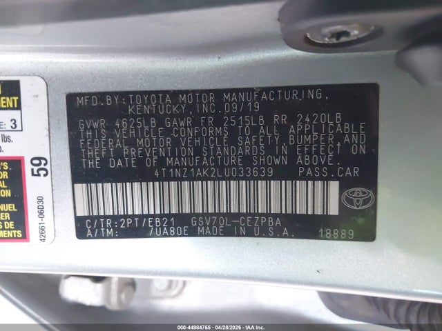 Toyota CAMRY TRD 2020 4T1NZ1AK2LU033639 Image 9