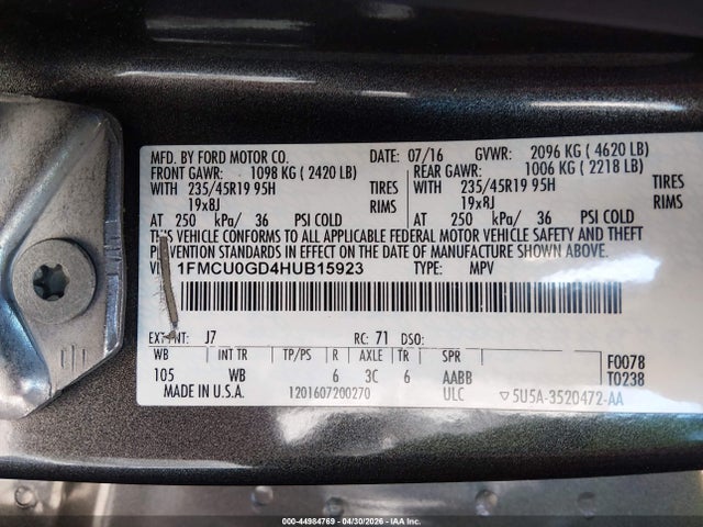 Ford ESCAPE SE 2017 1FMCU0GD4HUB15923 Image 9