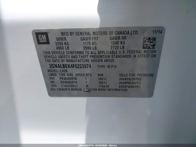 Chevrolet EQUINOX 1LT 2015 2GNALBEK4F6223974 Image 9