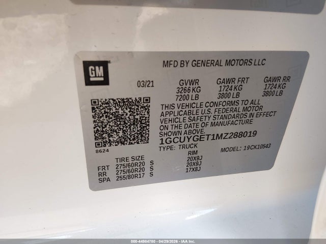 2021 Chevrolet Silverado 1500 4wd  Short Bed Ltz მანქანა იყიდება აუქციონზე, vin: 1GCUYGET1MZ288019, აუქციონის ნომერი: 44984780