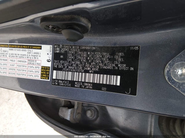 Продаж на аукціоні авто 2006 Toyota Highlander V6, vin: JTEGP21A360100708, номер лоту: 44984781